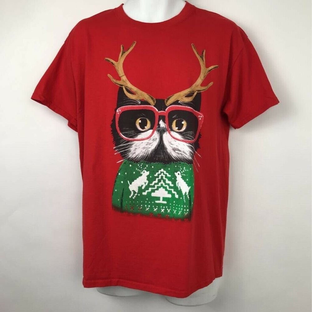 Classic Teaze T-Shirt Cat Reindeer Christmas Sz L